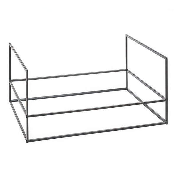 A black metal American Metalcraft 2-tier modular riser with metal bars.