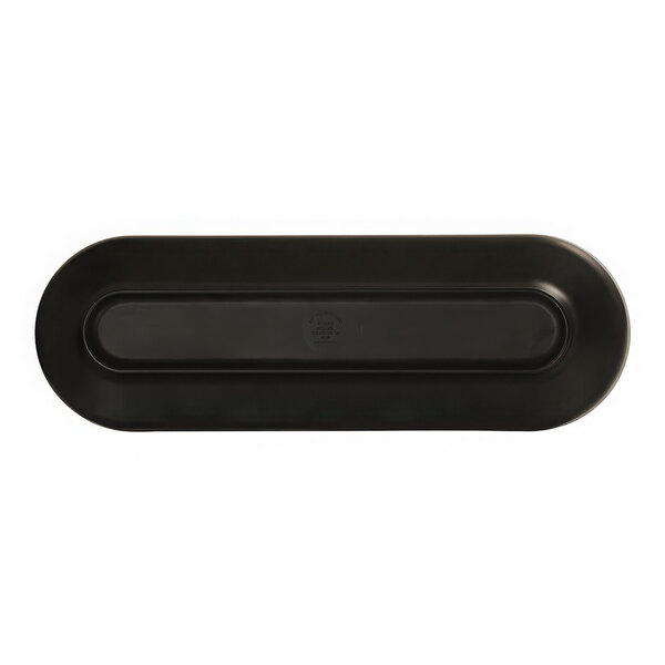 A black oval Cal-Mil melamine platter on a white background.