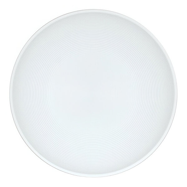 A white melamine bowl with a circular pattern on the inside.