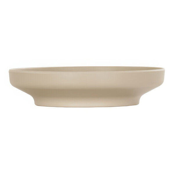 A taupe Cal-Mil round coupe bowl.