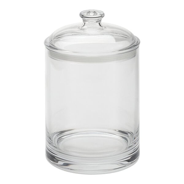 A clear polycarbonate container with a white lid.