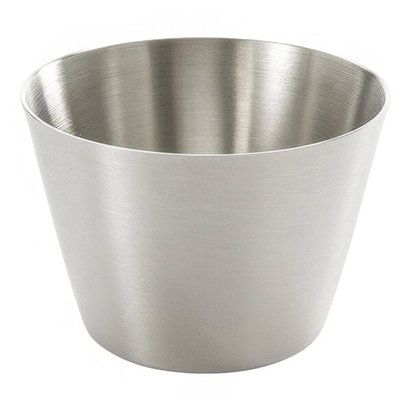 An American Metalcraft stainless steel sauce cup on a white background.
