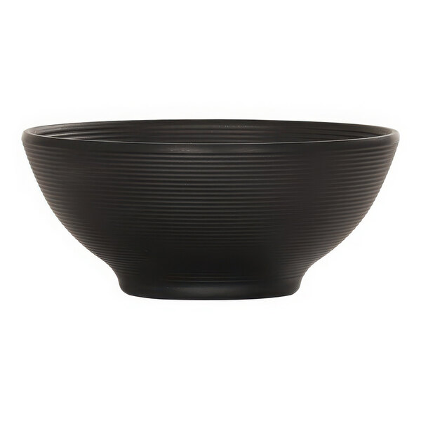 A black Cal-Mil melamine soup bowl with a white background.