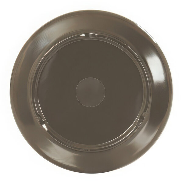 A brown and cream Cal-Mil Vienna round melamine plate with a circular design in the center.