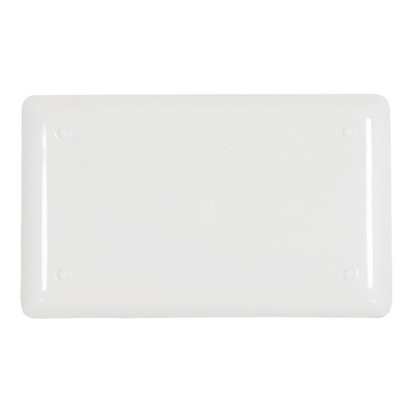 A white rectangular Cal-Mil melamine platter with a raised rim.