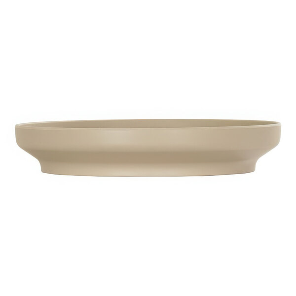 A taupe Cal-Mil melamine bowl with a white background.