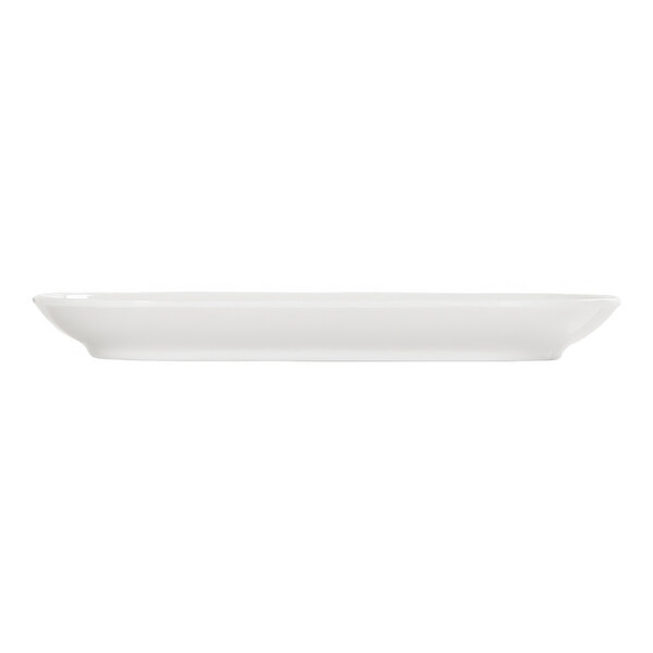 A white rectangular Cal-Mil melamine plate with raised edges.