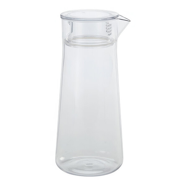 An American Metalcraft clear Tritan plastic carafe with a clear lid.