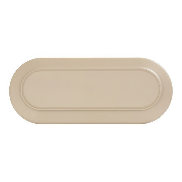 A taupe oval Cal-Mil melamine platter.