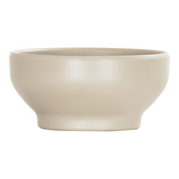 A taupe Cal-Mil melamine bowl with a white interior.