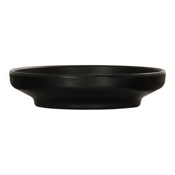 A black Cal-Mil melamine bowl/plate.