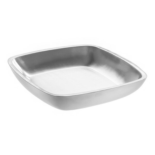 An American Metalcraft stainless steel square pan with a brushed finish.