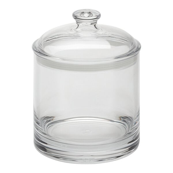 An American Metalcraft clear polycarbonate food storage jar with a lid.