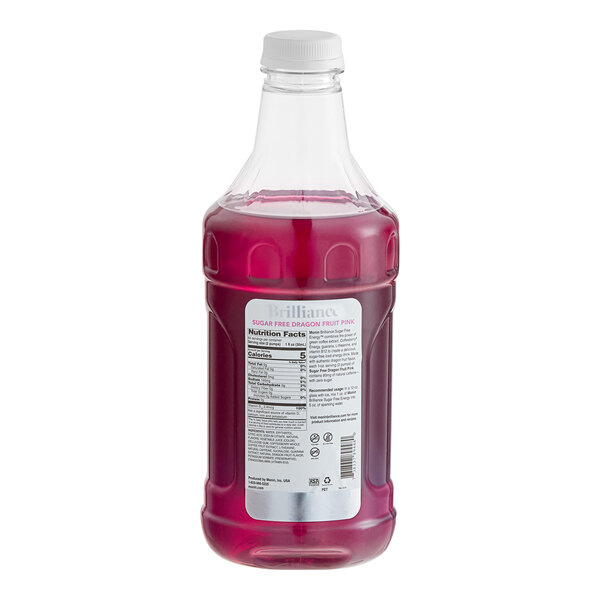 A plastic bottle of Monin Brilliance Sugar-Free Dragon Fruit Pink Natural Energy Concentrate.