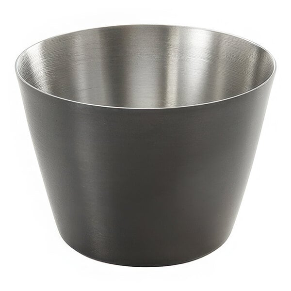 An American Metalcraft stainless steel sauce cup with a white background.