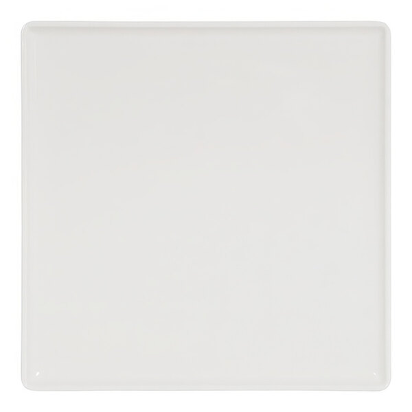 A white square Cal-Mil melamine plate with a raised rim.