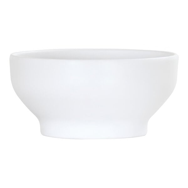 A white Cal-Mil melamine soup bowl.