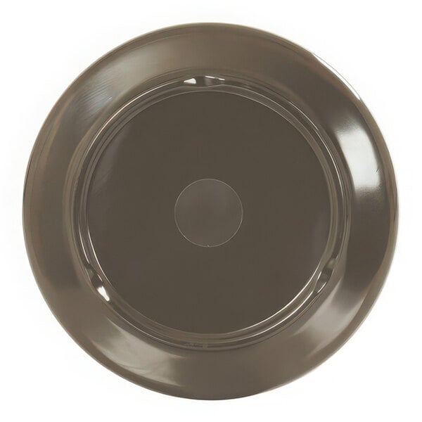A brown and cream Cal-Mil melamine plate with a circular center.