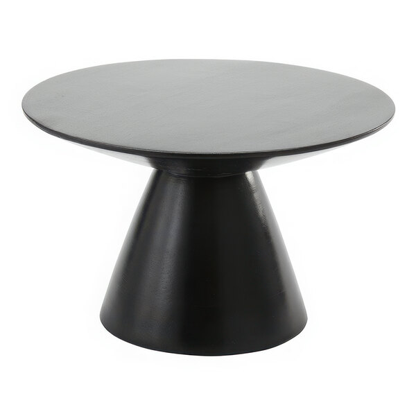An American Metalcraft espresso wood pedestal on a black round table.