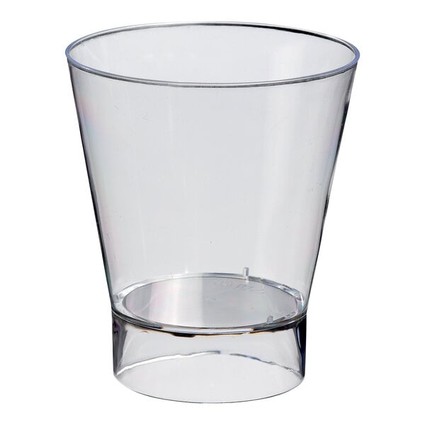 A Solia clear plastic cup with a clear rim.