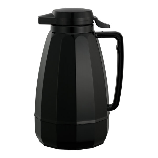 A black Service Ideas coffee carafe with a handle.