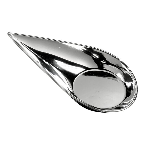 A Solia silver plastic tasting spoon with a round end.