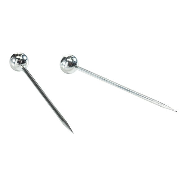 Two Solia silver plastic needle skewers with a long point.