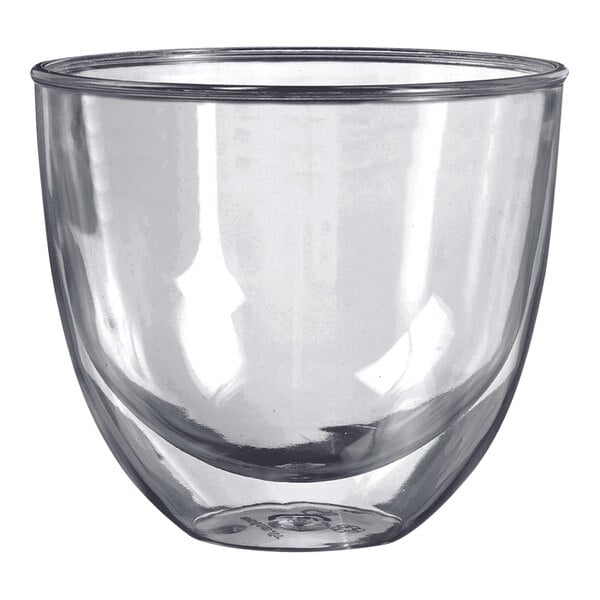 A clear plastic double-wall cup with a clear rim.