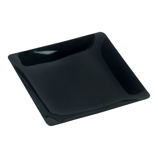 Solia Fluid 4 5/16" Square Black Plastic Plate - 100/Case
