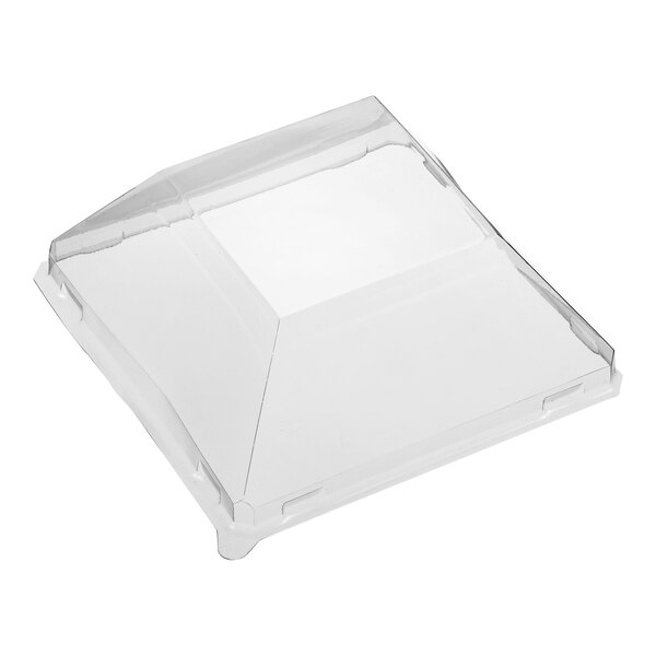 A clear plastic container with a white square top.