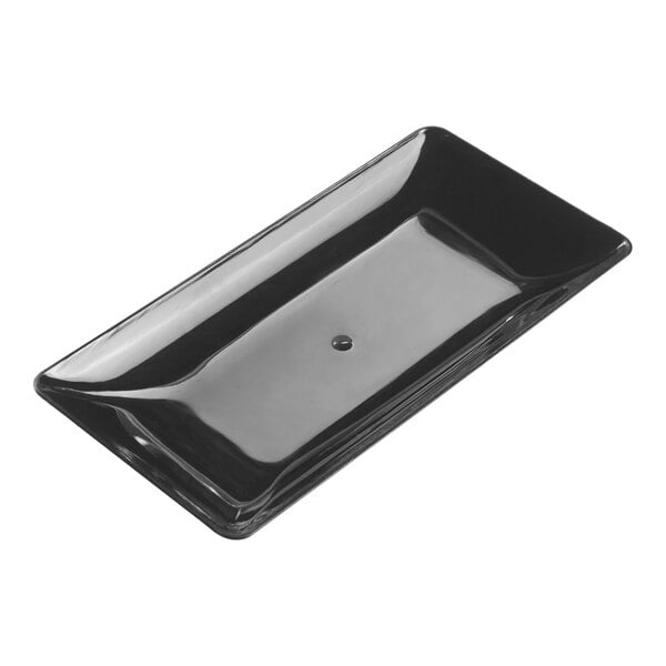 Solia Fluid 3 1/2" x 2 3/8" Rectangular Black Plastic Plate - 200/Case