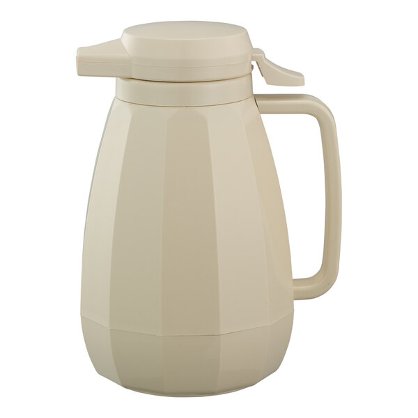 A white ABS plastic coffee carafe with a lid and handle.