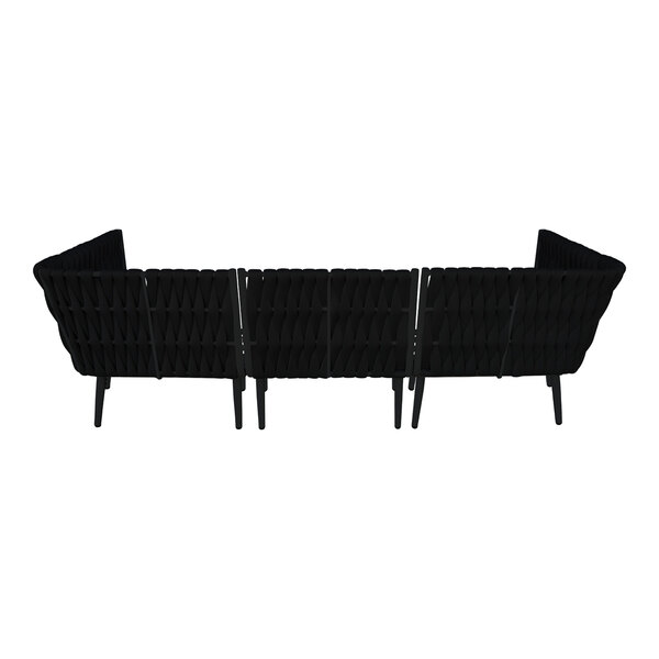 A black BFM Seating outdoor couch with black cushions on a white background.