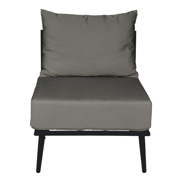 A BFM Seating Cayman middle section for an outdoor couch with a black frame and Sunbrella charcoal cushion and back pillow.