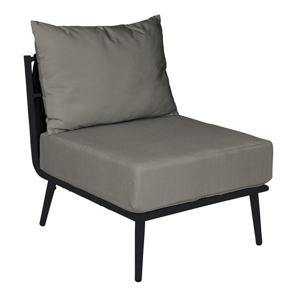 A BFM Seating Cayman outdoor middle section with Sunbrella charcoal cushion and back pillow on a black frame.