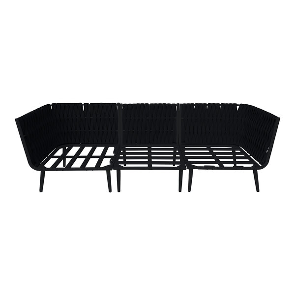 A black BFM Seating outdoor couch with black cushions.