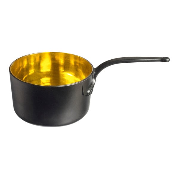 Solia Eskoffie 4.1 oz. Black and Gold Mini Plastic Sauce Pan - 84/Case
