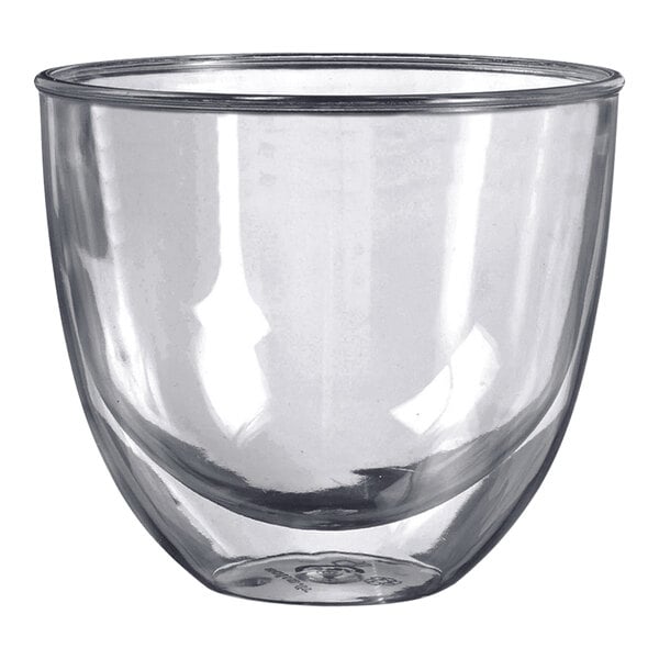 A clear Solia plastic cup with a small bottom.