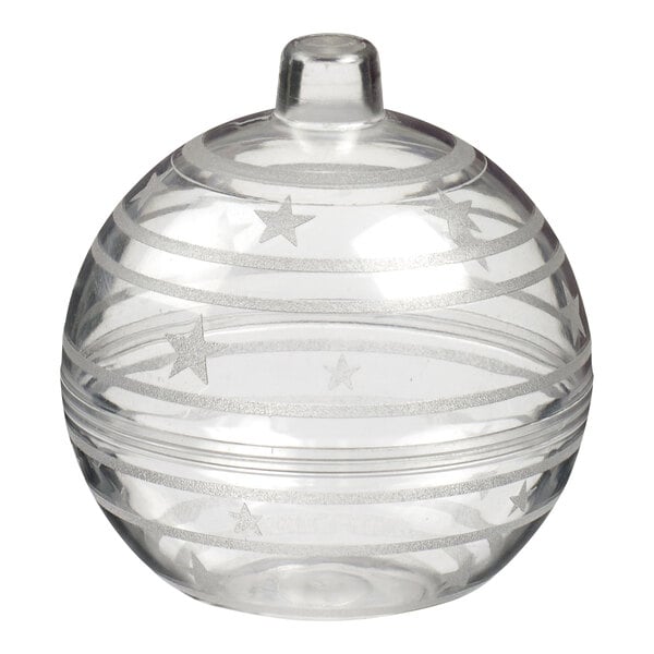 A clear plastic bauble bowl with silver stars and stripes.