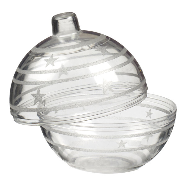 A clear plastic Solia bauble bowl with a dome lid.