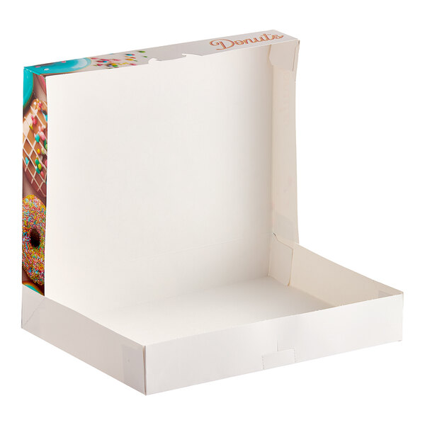 A multicolor box with a picture of donuts and the word "Delicious" on it.