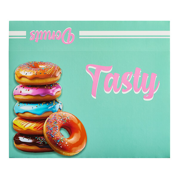 A Southern Champion multicolor donut box with the word "Tasty" on it.