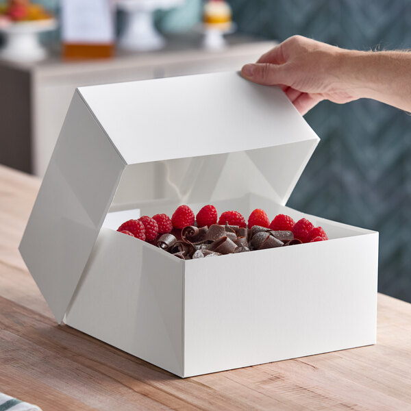 Baker's Lane 10" x 10" x 5" White Auto-Popup Window Cake / Bakery Box - 100/Case