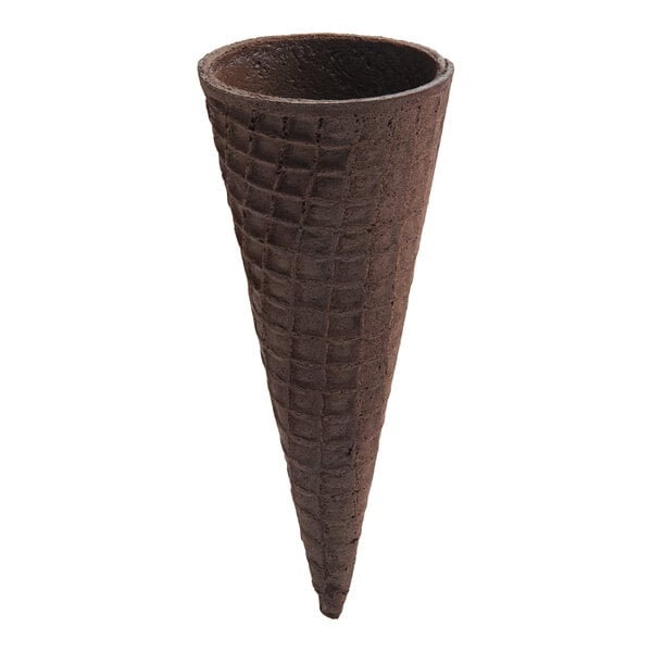 A brown JOY sugar cone with a waffle pattern.