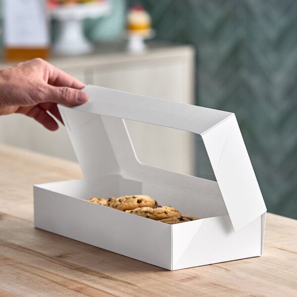 Baker's Lane 12 1/2" x 5 1/2" x 2 1/4" White Auto-Popup Window Cookie / Bakery Box - 200/Case