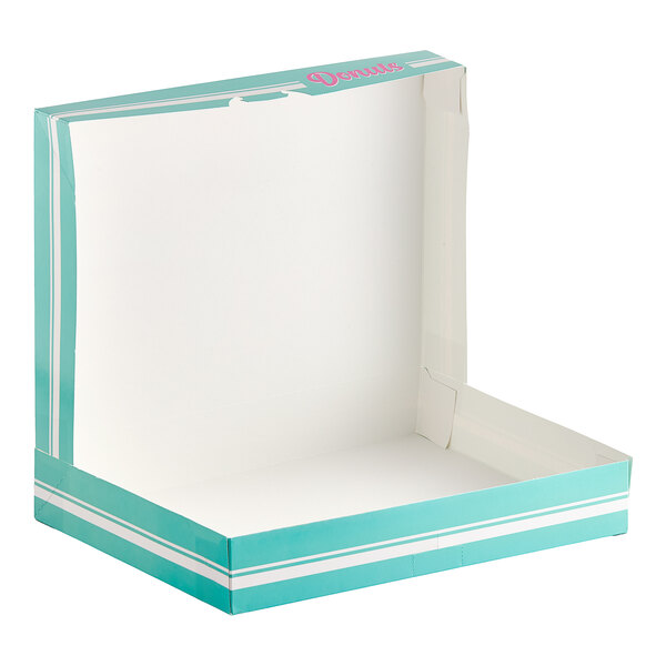 A white rectangular box with a white lid and multicolor "Tasty" lettering on the sides.