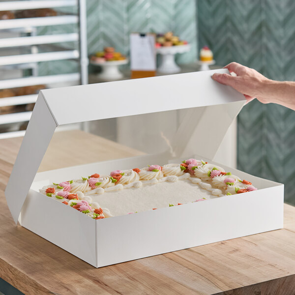 Baker's Lane 19" x 14" x 4" White Auto-Popup Window Cake / Bakery Box - 50/Case