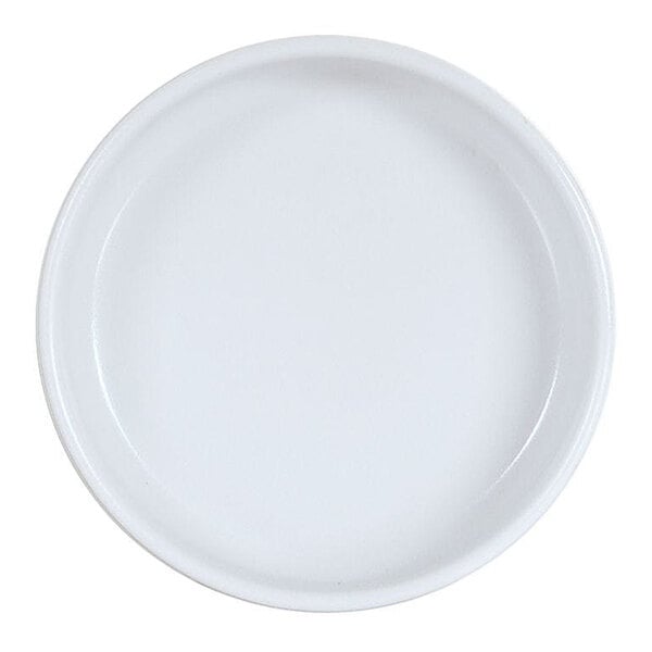 A small, round, white melamine ramekin with straight sides.