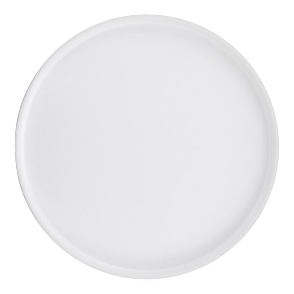 A white Cal-Mil melamine plate with a white low rim.