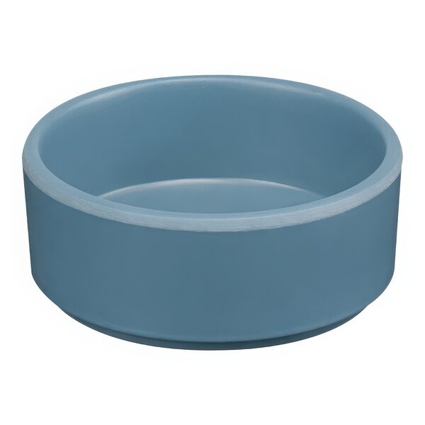 A blue Cal-Mil ramekin on a white background.